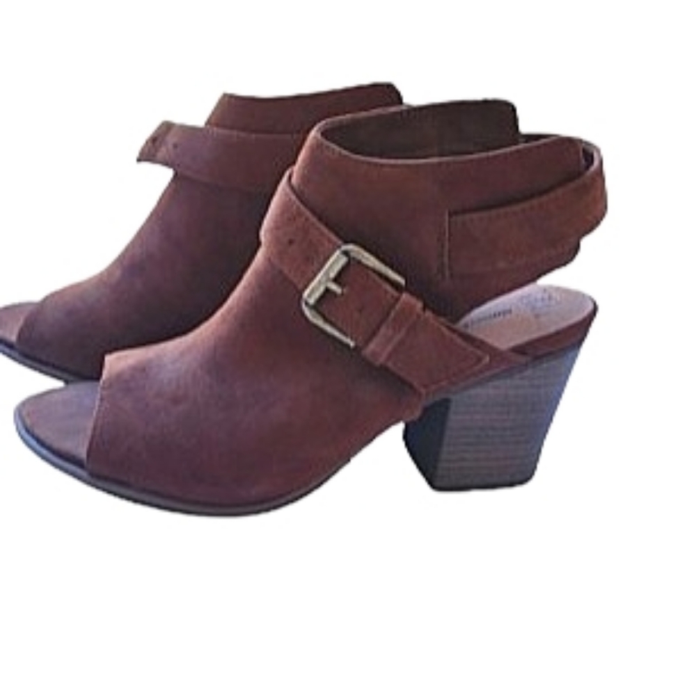 NWT Time And Tru Memory Foam Open Toe Stacked Block Heel Boho Cowgirl Booties